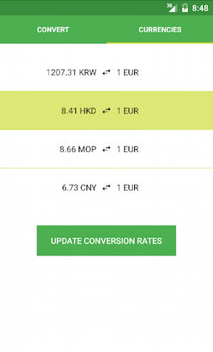 Screenshot of the currencies tab